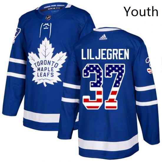 Youth Adidas Toronto Maple Leafs 37 Timothy Liljegren Authentic Royal Blue USA Flag Fashion NHL Jersey